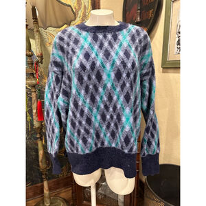 Women's Aerie Argyle Crew Neck Sweater M Navy Teal